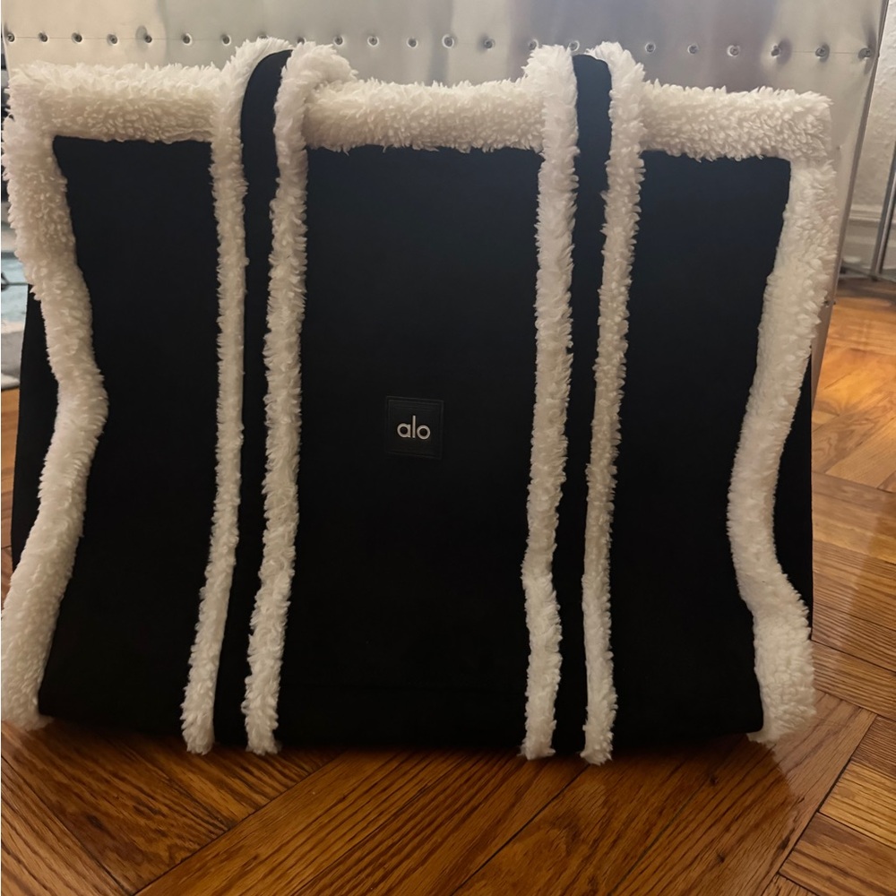 ALO Yoga Black and Cream Sherpa Tote